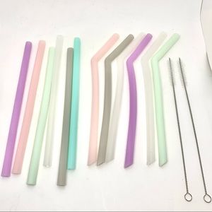 12 Silicone 10β Straws Set Reusable Pastel Colors